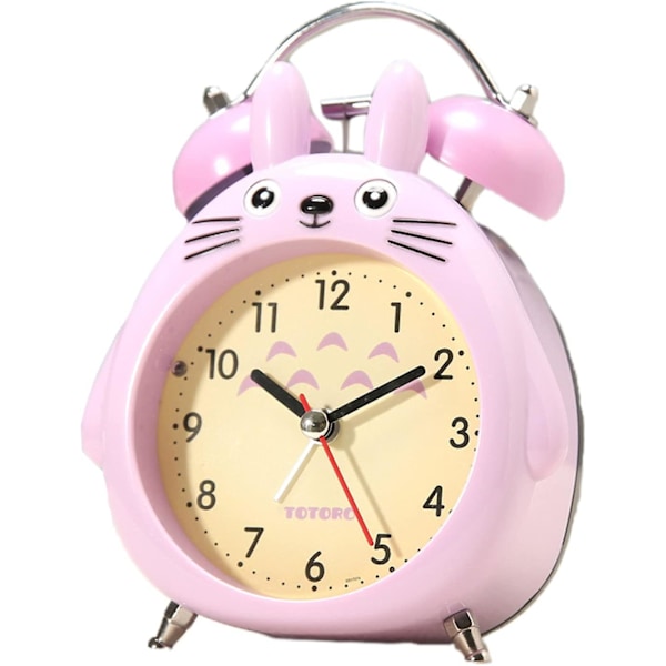 Lemonkid Piirretty Totoro Hiljainen Kaksoiskello Analoginen Herätyskello Pojille Tytöille Yöpöydälle Taustavalon Kera (FMY) Purple