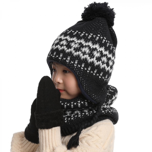 3stk børne vinter hue hue tørklæde handsker sæt til børn 0-6 år gamle piger dreng varm strikket øreflap hue fleece hue (FMY)