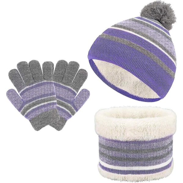 3 in 1 Lämpimät Beanie-huivikäsineet Set lapsille Winter Thicken Fleece Thermal Knit Chapea Scarf Gloves (FMY)