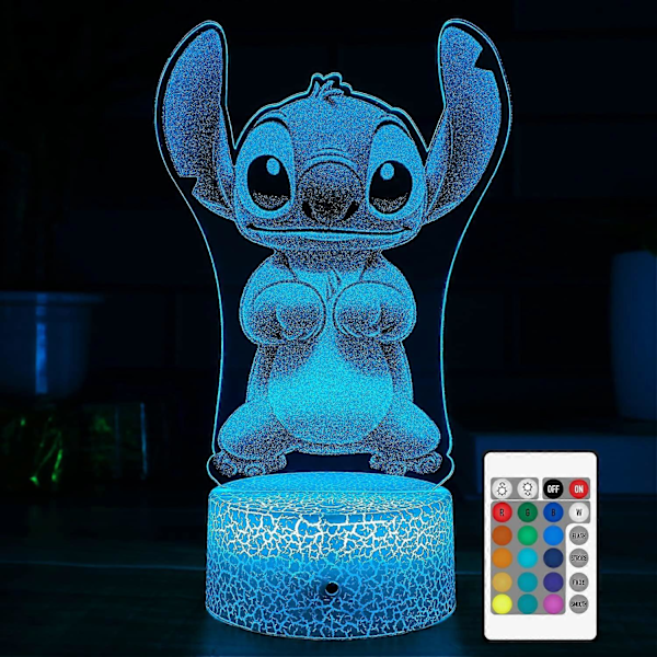 Stitch-lahjat lapsille Lilo ja Stitch 3D LED-yövalo kaukosäätimellä ja älykkäällä kosketustoiminnolla 7 väriä + 16 väriä vaihtuvia himmennettäviä Stitch-leluja (FMY)