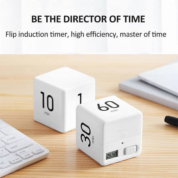 Kubetimer for tidsstyring og nedtelling med tyngdekraftsensor, flip-timer, 2,6 tommer, barneklokke, 15-20-30-60 minutter for studier, matlaging (FMY) Yellow