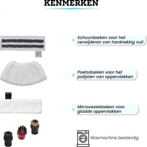 Tilbehørssæt til Kärcher Easyfix SC2, SC3, SC4 og SC5 - Damprenser tilbehør - 11 dele - Erstatningsmikrofiberklude (FMY)