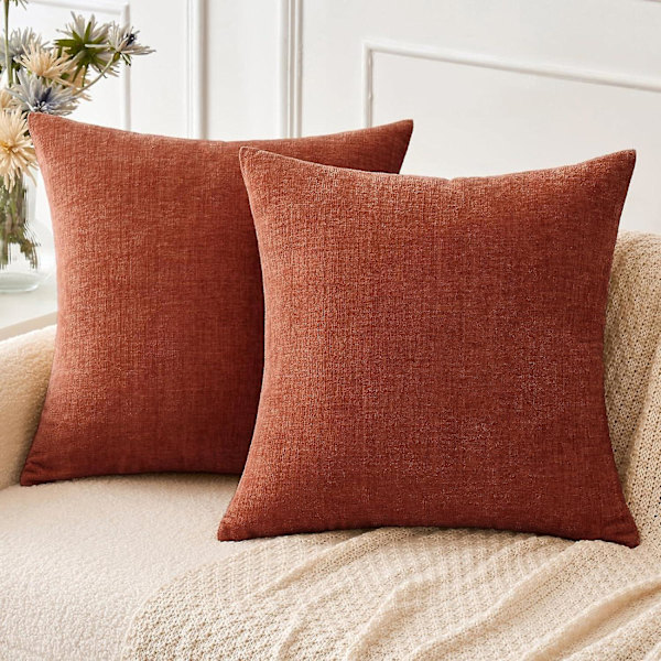 Pakke med 2 putetrekk til sofa 45*45CM Myke brente oransje chenille putetrekk for sofa stue Solid farget putetrekk (FMY)