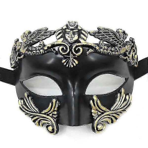 Antikk Gresk Spartan Kriger Romersk Maskerademaske Menn Venetiansk Maske Bryllupsballmaske Mardi Gras Maske (FMY) black glod