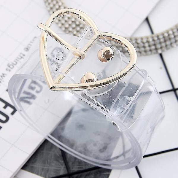 Womens Transparent Waistband Pin Buckle Design Clear Waist Belt-fg  (FMY) Gold Heart