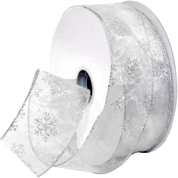 Snowflake Glitter Organza Ribbons 11 Yards 2,5-tums Shimmer Band Metallic Ribbons (silver) (FMY)