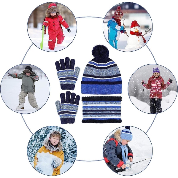 3 i 1 varme beanie tørklæde handsker sæt til børn Vinter Thicken Fleece Thermal Knit Chapea tørklæde handsker (FMY)