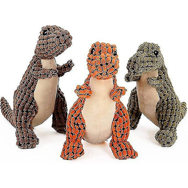 Uforgjengelig Robust Dino, Pipende Hundeleker For Aggressive Tyggere, Uknuselig Fylt Plysj Hundeleke (FMY) Orange