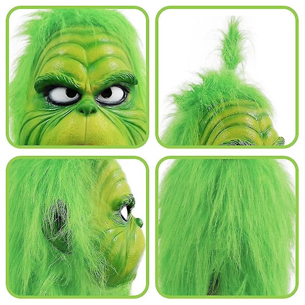 Jul The Grinch Full Head Latex Maske Julehatt Monster Voksen Hansker (FMY) The Grinch  Christmas Mask C