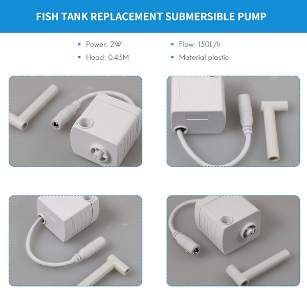 5V Vattenpump Fisk Tank Ersättning Nedsänkbar Pump Super Tyst Hushåll Multifunktionell DIY Cirkulerande Filterpump  (FMY) white