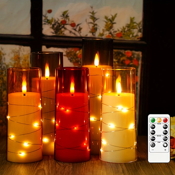 7 Akryl Blinkande LED Lågljuspelare - Batteridriven, Fjärrkontroll, Inbyggd Stjärnsträng, Flimmerande Atmosfär - Perfekt Hemdekor (FMY) White D2.3"xH5"5"6"6"7"7"7"