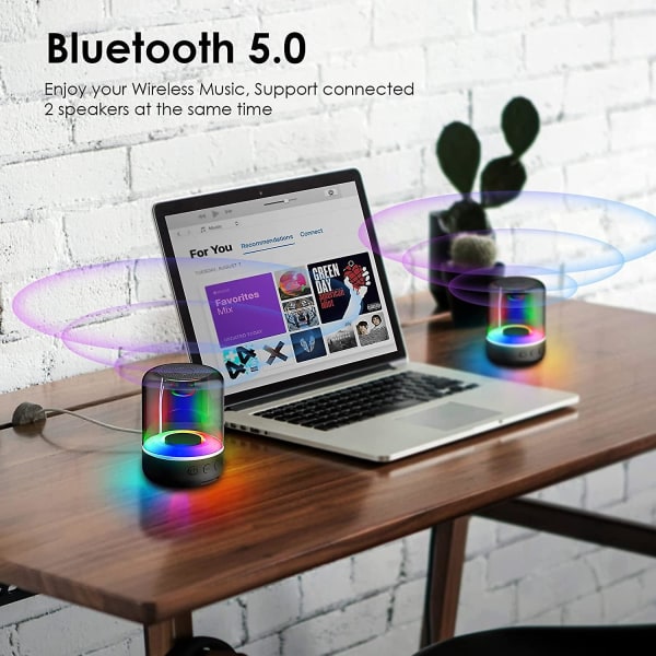 Luminous Bluetooth-højttaler Mini Bluetooth-højttaler med LED-lys Forbedret bas 360 Hifi lyd TF-kort afspilning til hjemmet udendørs fester og rejser