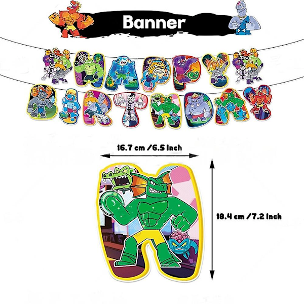 Goo Jit Zu Heroes -teemaisen syntymäpäiväjuhlatarvikkeet, sisältää bannerin, kakun ja cupcake-koristeet, ilmapalloja ja koristeita (FMY)