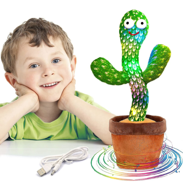 Dansende kaktus gentager hvad du siger, elektronisk plyslegetøj med belysning, synger Cactus Recording Toys Gep (FMY)