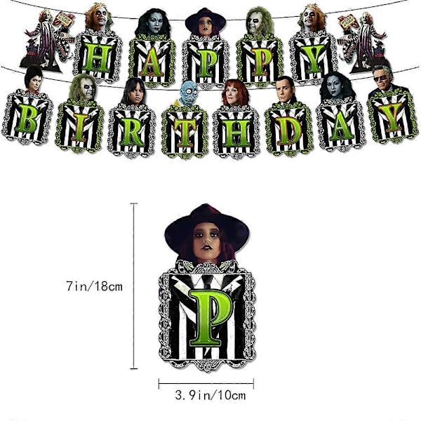 Beetlejuice-tema Festfödelsedagsfest Tillbehör Dekoration Banner Ballonger Tårta Cupcake Toppers Set (FMY)