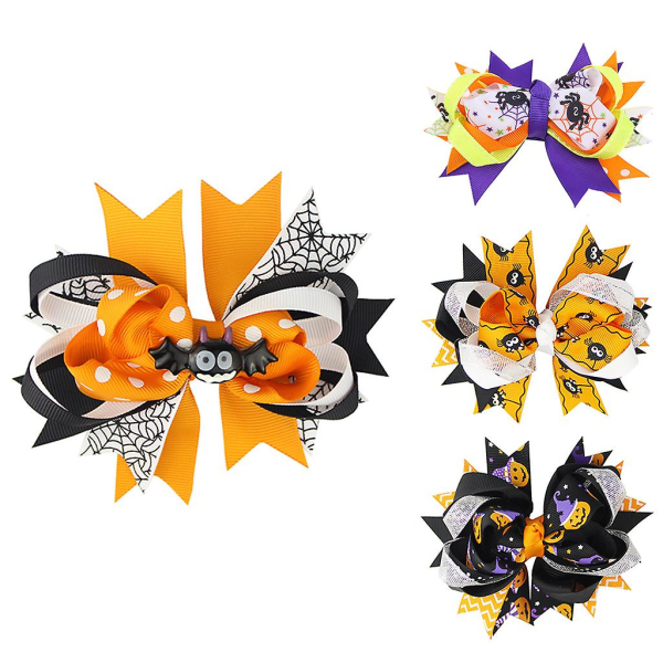 4 Pieces Halloween Hair Clips Pumpkin Spider Bow Hairpins Cute Cartoon Barrette Hair Jewelry Gift For Women Girls  (FMY)