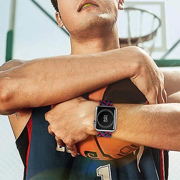 Nylonbånd, der er kompatible med Apple Watch-bånd Stretchy nylonflettet elastisk sportsrem, kompatibel - [rød camouflage] Størrelse 42/44 mm S (FMY)