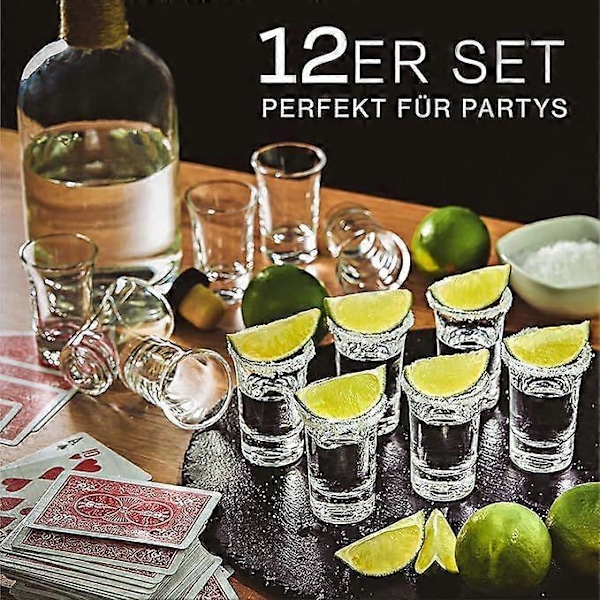 12 Shotglas 4cl - Tåler opvaskemaskine - Tyk, robust bund - Perfekt til enhver fest (FMY)