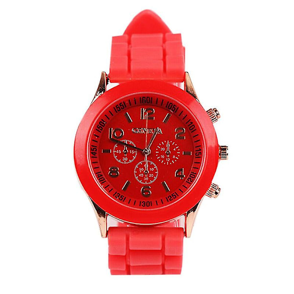 Unisex Geneva Silikon Gel Sport Kvarts Armbandsur för Kvinnor Män Pojkar Flickor Ny XH  (FMY) Red