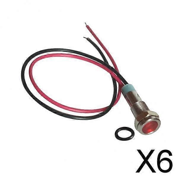 6 stk. 6mm 24V LED Metal Indikatorlampe med Ledningsender (FMY)