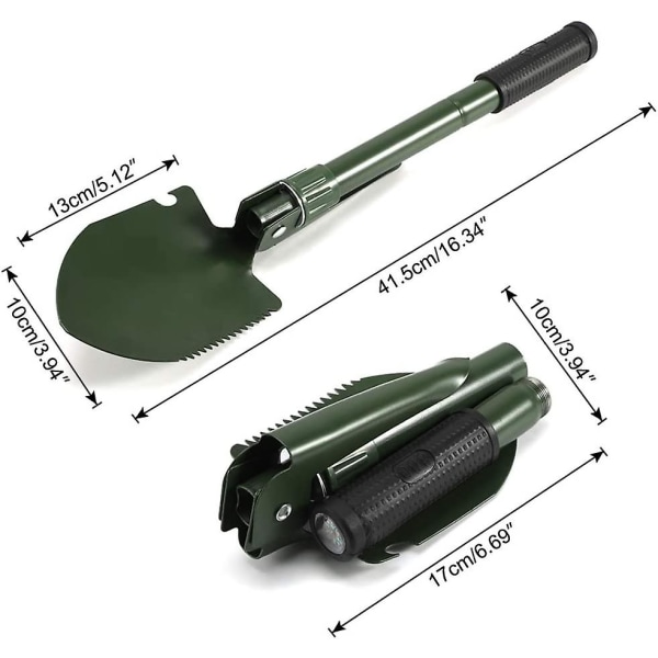 Fällbar spade, 4 i 1 multifunktionell hopfällbar spade Trädgårdsredskap med bärväska (FMY)