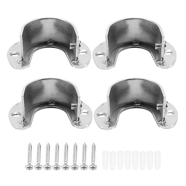 4-pack kraftiga klädstångsändstöd i rostfritt stål, klädstångsadaptrar, flänsstångshållare Wi  (FMY) Silver