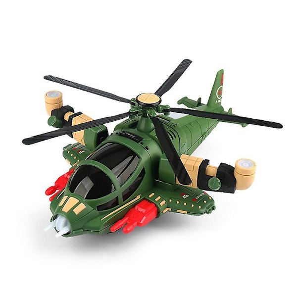 Elektrisk universell transformerbar stridsflygplan barnleksak ljus musik helikopter  (FMY) green
