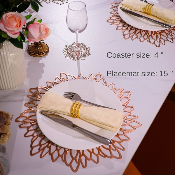 6 Pack Rose Gold Metallic Placemats Leaf Laminated Vinyl Plastic Dining Table Decorations For Holiday Party Wedding  (FMY)