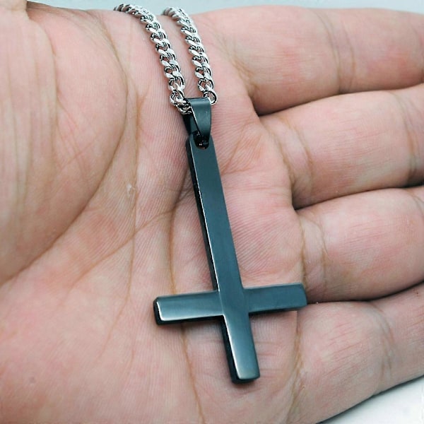 Halsband i rostfritt stål med upp och ner-vänt kors, amulett, överraskningspresent till pojkar (FMY) Black