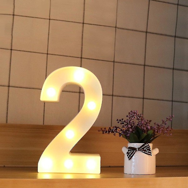 22cm LED Lysende Tal Hvide 0-9 Bryllup Fødselsdagsfest Batteridrevet Lampe (FMY) Number 2