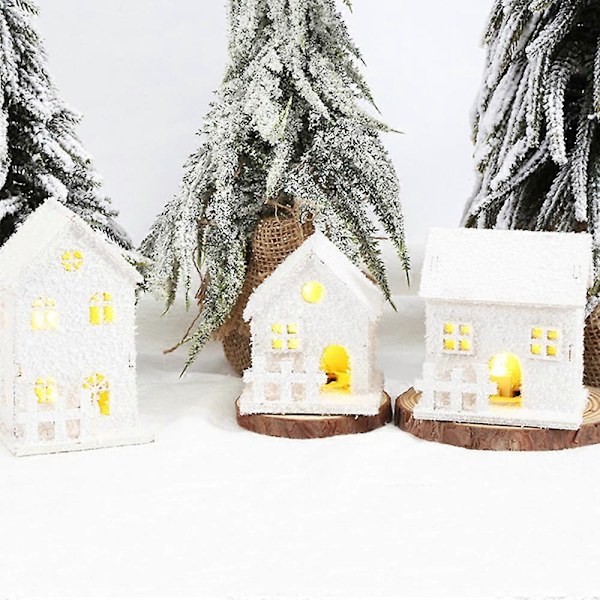 3-delad Julby Illuminerade Vit, Mini Ljus Hus Gäst Hus, Jul Lykta LED, Deco Trä Hus Skandinavisk, Jul  (FMY) style3447