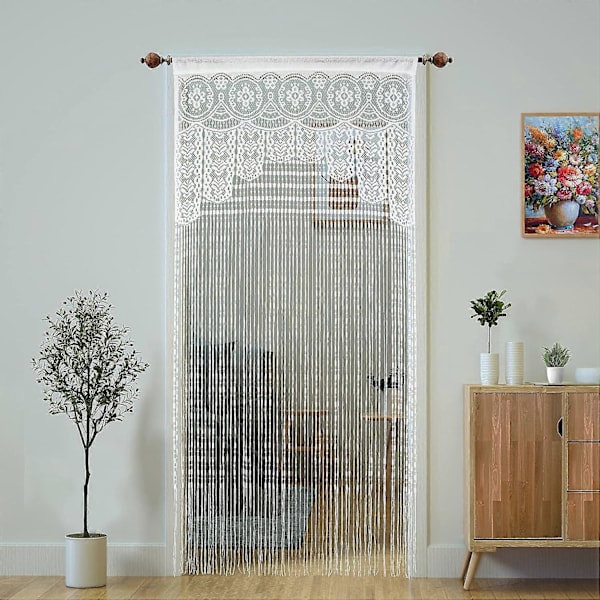 Makramé Spets Dörrgardin för Dörröppningar, Rumsavdelare Dörröppning Hippie Fönsterpanel Rumsavdelare Vägg Garderober (100200cm, Vit) (FMY)