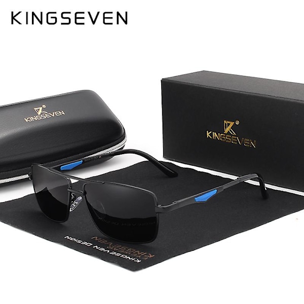KINGSEVEN 2022 Klassiska Kvadratiska Polariserande Solglasögon för Män, Körglasögon, UV-Blockerande Oculos N7906 (FMY) Black Gray Original