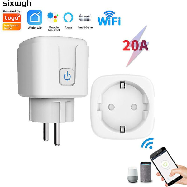 Tuya Wifi 20a Smart Socket Med Ai Strømmåling Stemme Mobiltelefon Fjernkontroll Eu Plug (FMY)