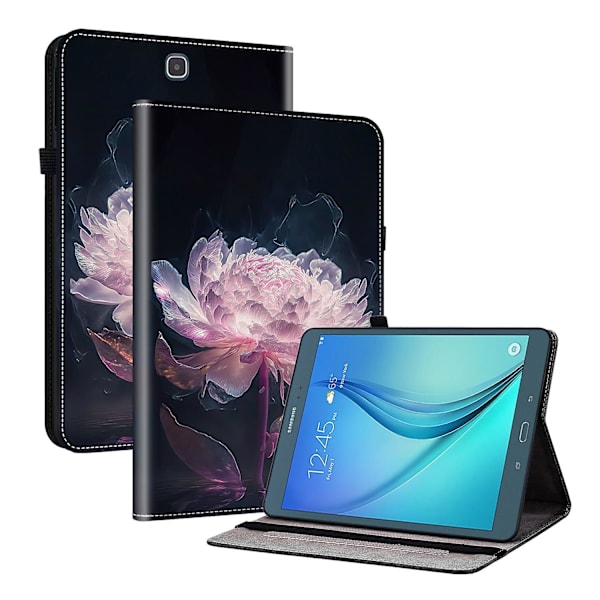 Maltet Cover i Læder med Malet Design til Samsung Galaxy Tab A 9.7 T550 T555 P550 (FMY) Purple Peony