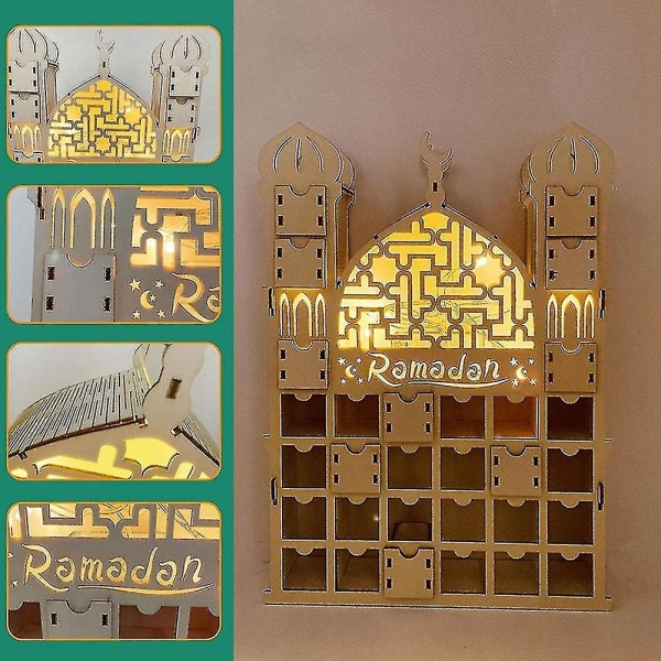 Ramadan-kalender, genanvendelig trækalender med 30 skuffer, Eid Mubarak-dekoration, Ramadan-kalender (FMY)