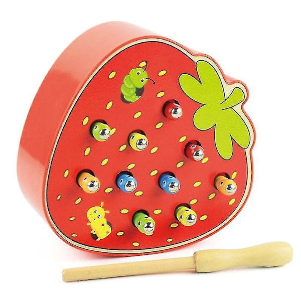 Wooden Children's Educational Toys, Magnetic Insect-catching Board Game, Fruit Counting Game-(strawberry)  (FMY)