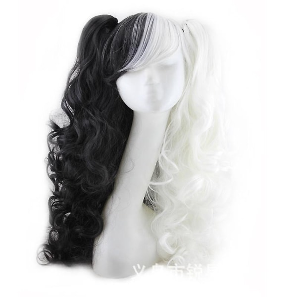 Wekity Multicolor Lolita Long Curls Ponytail Cosplay Peruk, vit+svart, wz-1232 (FMY)