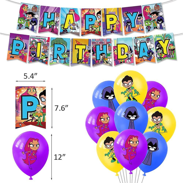 Teen Titans Go Temafest Dekoration Banner Balloner Kage Cupcake Toppers (FMY)