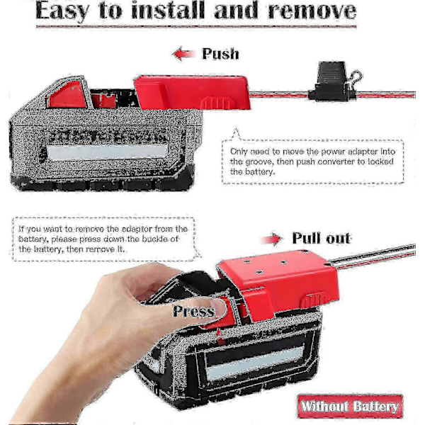 Strømhjulsadapter til Milwaukee M18 batteri 18V konverter med sikringer og ledningsterminaler 2 pakker (FMY) Red 2 Wires