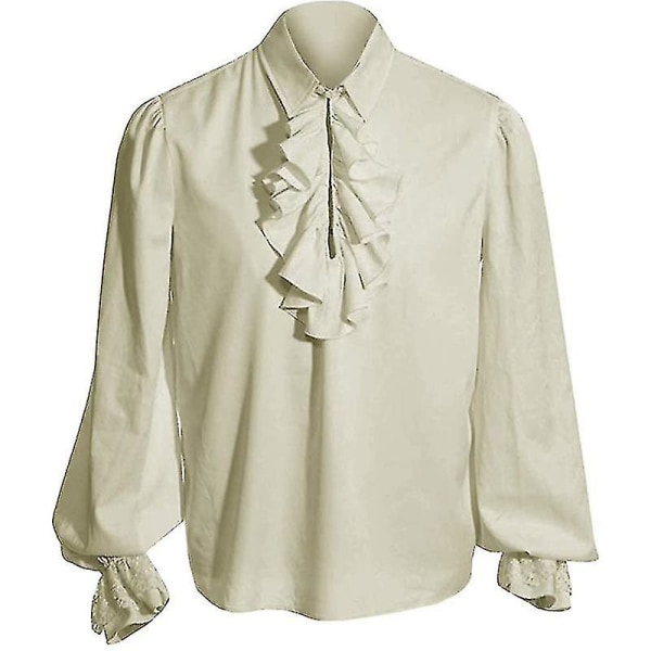 Piratskjorte til mænd Vampyrrenæssance victoriansk kostumetøj (FMY) beige S
