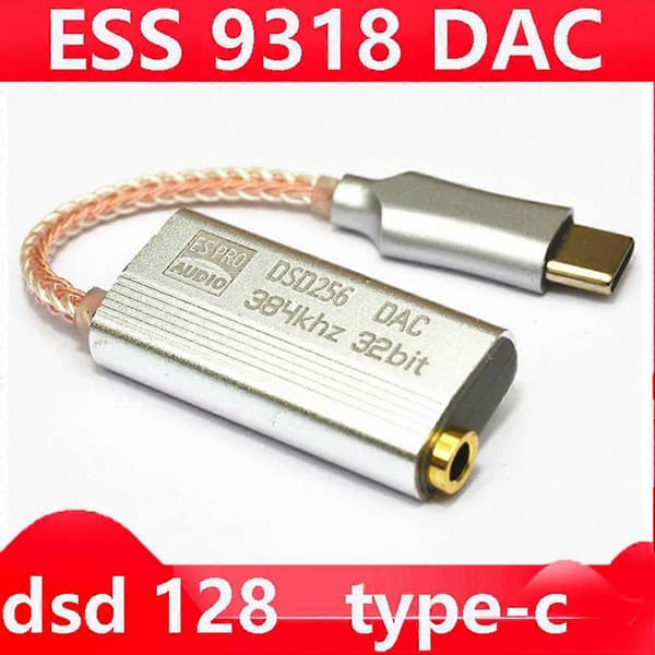 DAC ES9318 USB Typ C Hörlursadapter HiFi Dekodnings AMP Adapter Ljudkort för Android Typ C till Silver