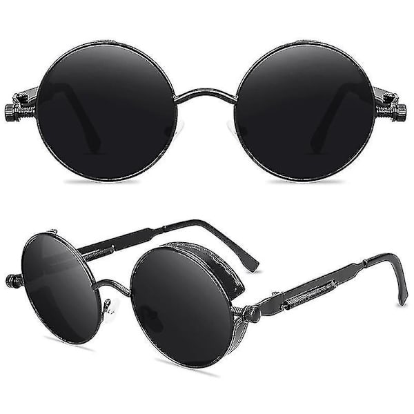 Vintage Polarisoivat Steampunk-Aurinkolasit Miehille Pyöreät Aurinkolasit Tyylisä (FMY) Black Frame Grey Lenses