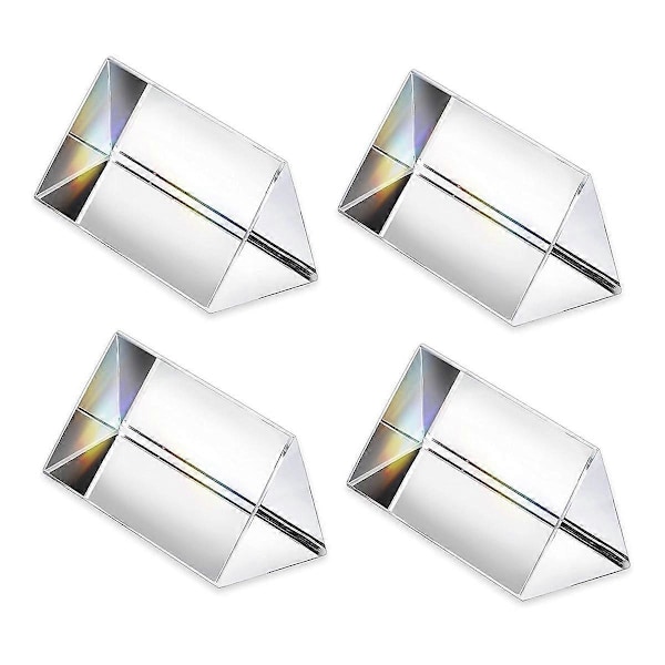 4 stk Klare Trekantede Prismer for Regnbue Lys Krystall Optiske Prismer Glass Fysikk Undervisning Refraksjon (FMY) Transparent