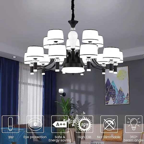 6-pakning E14 LED-pære 9w Halogen-ekvivalent 75w, Kald hvit 6000k Ikke-dimbar 360 strålevinkel For kjøkkenhette Kjøkken Sengelampe  (FMY)