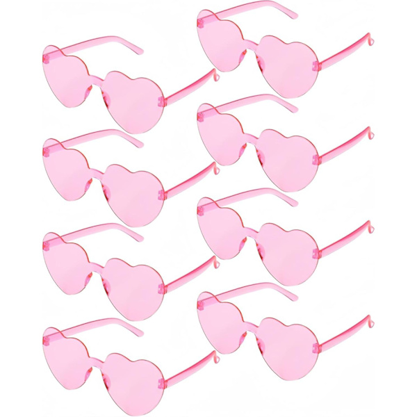 Hjärtformade glasögon utan ram, trendiga transparenta färgade solglasögon för fest  (FMY) Pink 8pcs