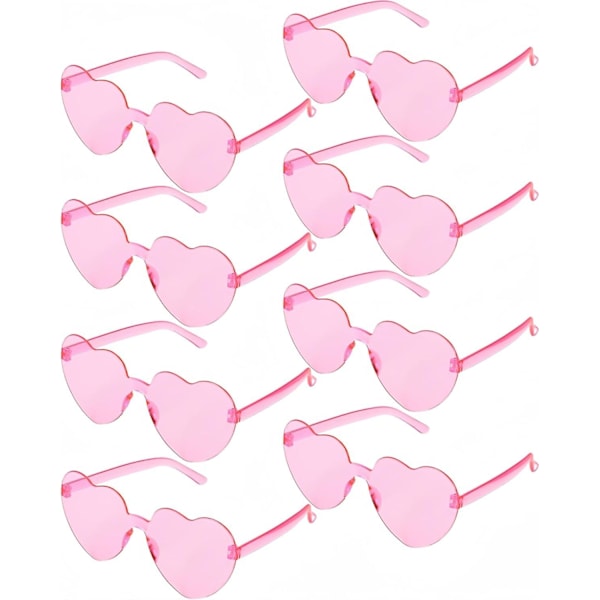 Hjertebriller Hjerteformet Rammeløse Briller Trendy Transparent Farve Fest Solbriller  (FMY) Pink 8pcs
