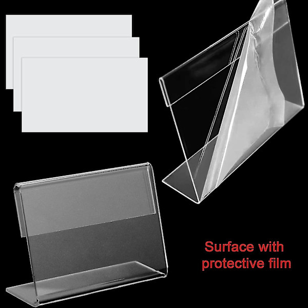 50 stk. Mini Clear Display Holder med 50 stk. Etiketter, vandret skrå L-formet plastkort (6  (FMY)