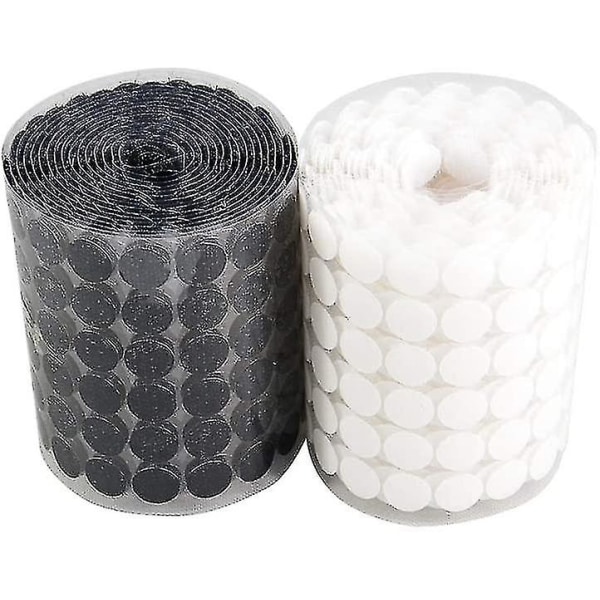 Kardborrprickar, 200-pack självhäftande kardborreband 10 mm självhäftande kardborrprickar för glasplastpapper, 100 svart + 100 vit (FMY)