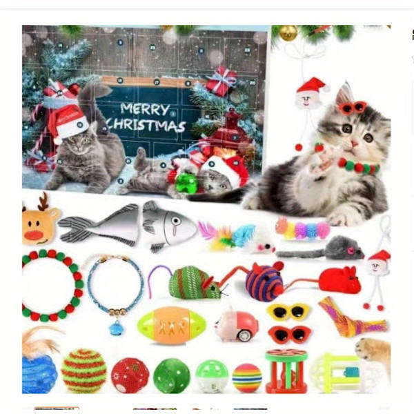 2024 Julekalender for Katter - Stoff- og Silikonkatteleketøygavepakke for 14+ år med Utvalg av Interaktive Leke, Ingen Fjær - (FMY) Cat Mystery Box
